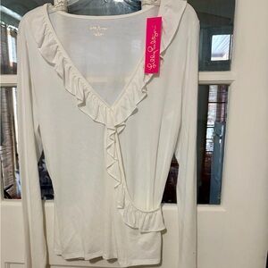 Lilly Pulitzer Cream Ruffle V-Neck Blouse